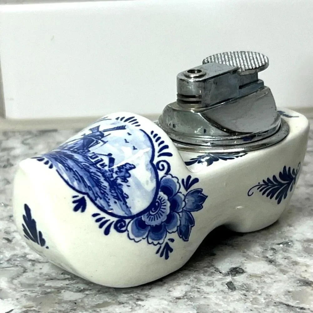 Delft Table Lighter Blauw Hand-Painted Ceramic Clog Holland Agro 535 Vintage